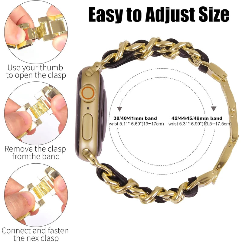 Women Metal Strap for Apple Watch Band 10 9 8 Ultra 46mm 42mm 49mm 7 SE 6 5 41mm 45mm 44/40mm Lady Gold Steel Bracelet Wristband