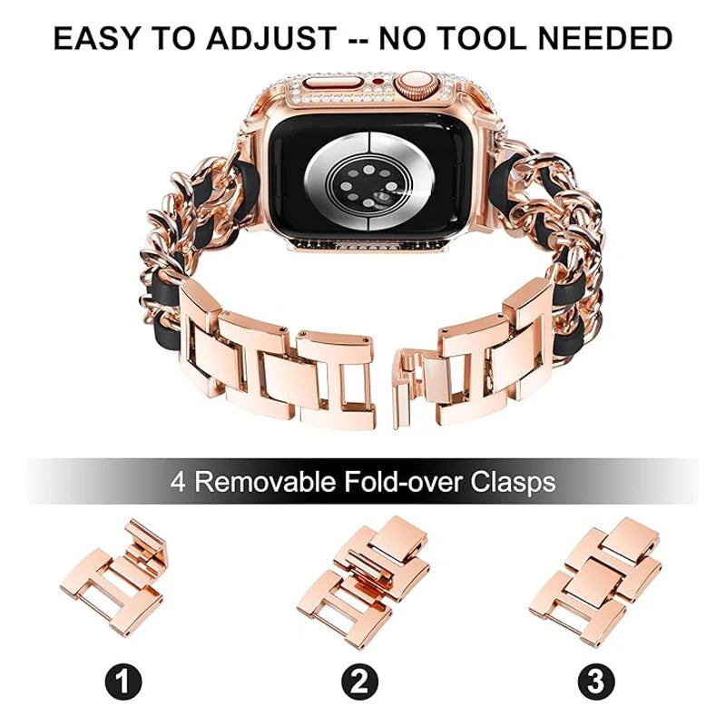 Women Metal Strap for Apple Watch Band 10 9 8 Ultra 46mm 42mm 49mm 7 SE 6 5 41mm 45mm 44/40mm Lady Gold Steel Bracelet Wristband