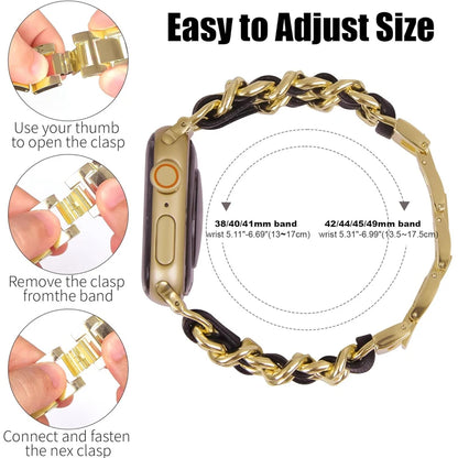 Women Metal Strap for Apple Watch Band 10 9 8 Ultra 46mm 42mm 49mm 7 SE 6 5 41mm 45mm 44/40mm Lady Gold Steel Bracelet Wristband